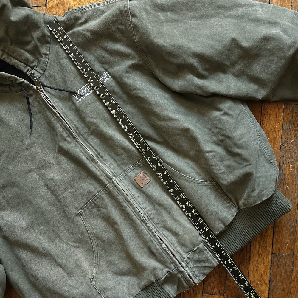 Vtg Y2K Carhartt J130 ARG Duck Canvas Hooded Chore Jacket Lined Men 3XL Green - Picture 8 of 16